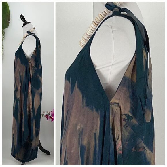 Pōʻalima Romper  Green/Teal/Blue/Gray/Coral V Neck Shoulder TIe Wide Leg Romper - Picture 3 of 15